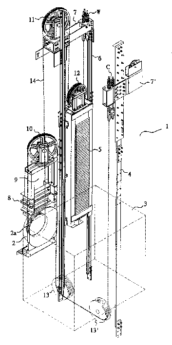 摘要 本发明涉及一种无机房电梯系统,包括:由结构壁限定的井道,在井道