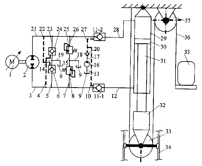 cn1657392a_一种带机械配重的变频闭式节能液压电梯系统失效